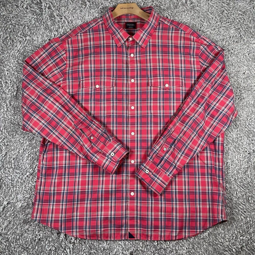 Untuckit Button Up Shirt Men’s XXXL Long Sleeve Plaid Work shirt Front Pockets